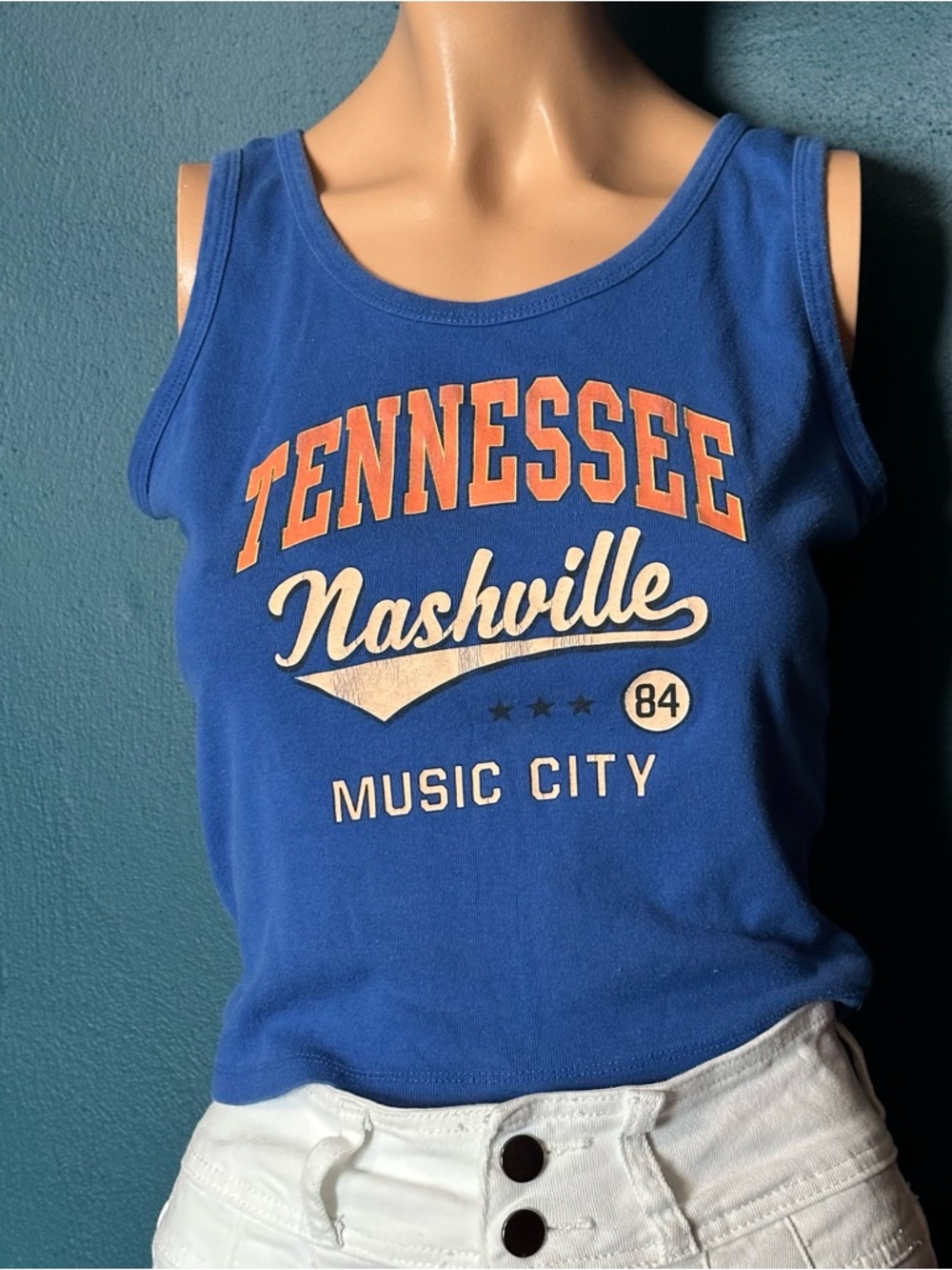Tennessee Nashville Music City Blue Graphic Cotton Tank Top - Picture 4 of 9